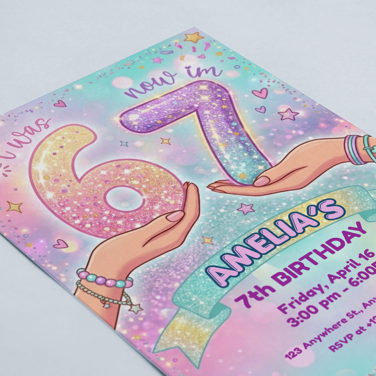 I Was 6 Now Im 7 Birthday Invitation, Fun 7Th Birthday Party Supplies, Instant Download Invite