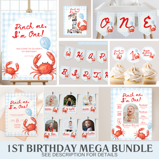 Blue Crab Pinch Me I'm One Birthday Party Set (Everything You Need)