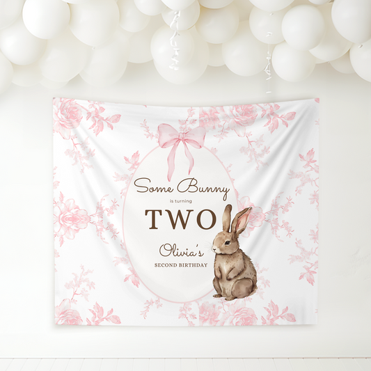 Some Bunny is Two Birthday Backdrop Bunny Birthday Welcome Sign Vintage Floral Bunny Banner Personalized Easter Birthday Decoration