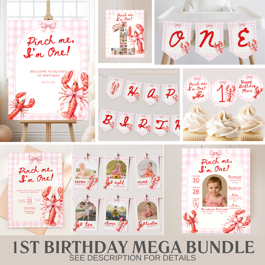 Pink Pinch Me I'm One Birthday Party Set (Everything You Need)