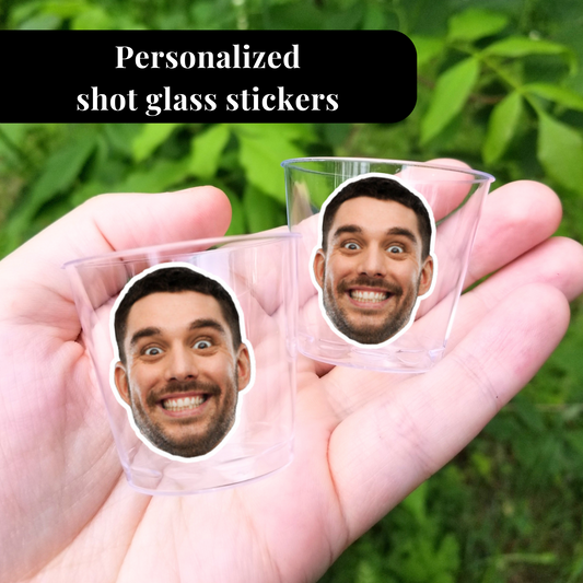 Personalized Shot Glass stickers Bachelorette Party Groom Face Decorations Groom Face Party Favors Personalized party decor Birthday glass