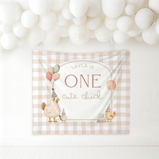 One Cute Chick Birthday Personalized Banner