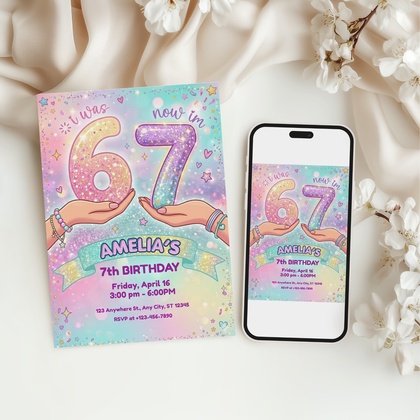 I Was 6 Now Im 7 Birthday Invitation, Fun 7Th Birthday Party Supplies, Instant Download Invite