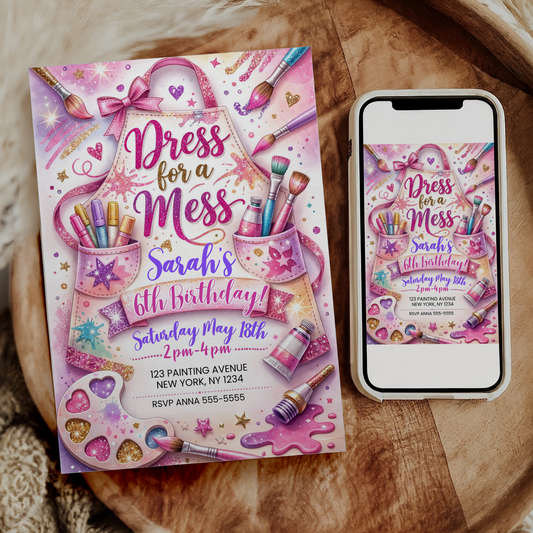 Dress For A Mess, Art Party Invitation, Paint Party Invite, Art Party Birthday, Art Birthday Invite, Girl Art Party, Instant Download, Editable Invite, Colorful Invitation, Paint Birthday Party, Printable Invite, Digital Download, Girl Birthday Invite