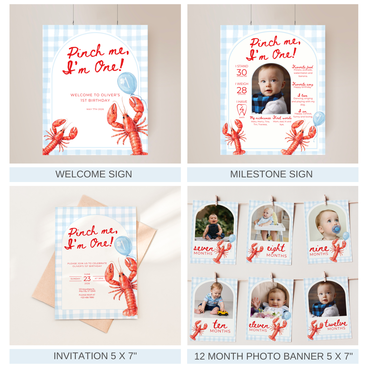 Blue Pinch Me I'm One Birthday Party Set (Everything You Need)