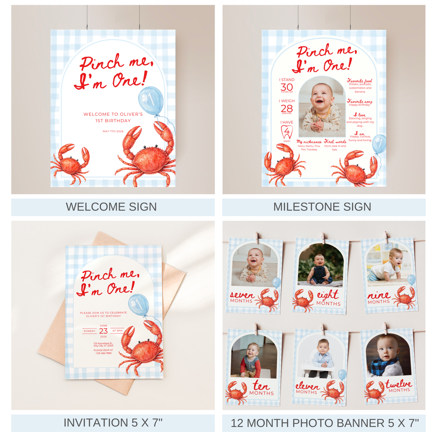 Blue Crab Pinch Me I'm One Birthday Party Set (Everything You Need)