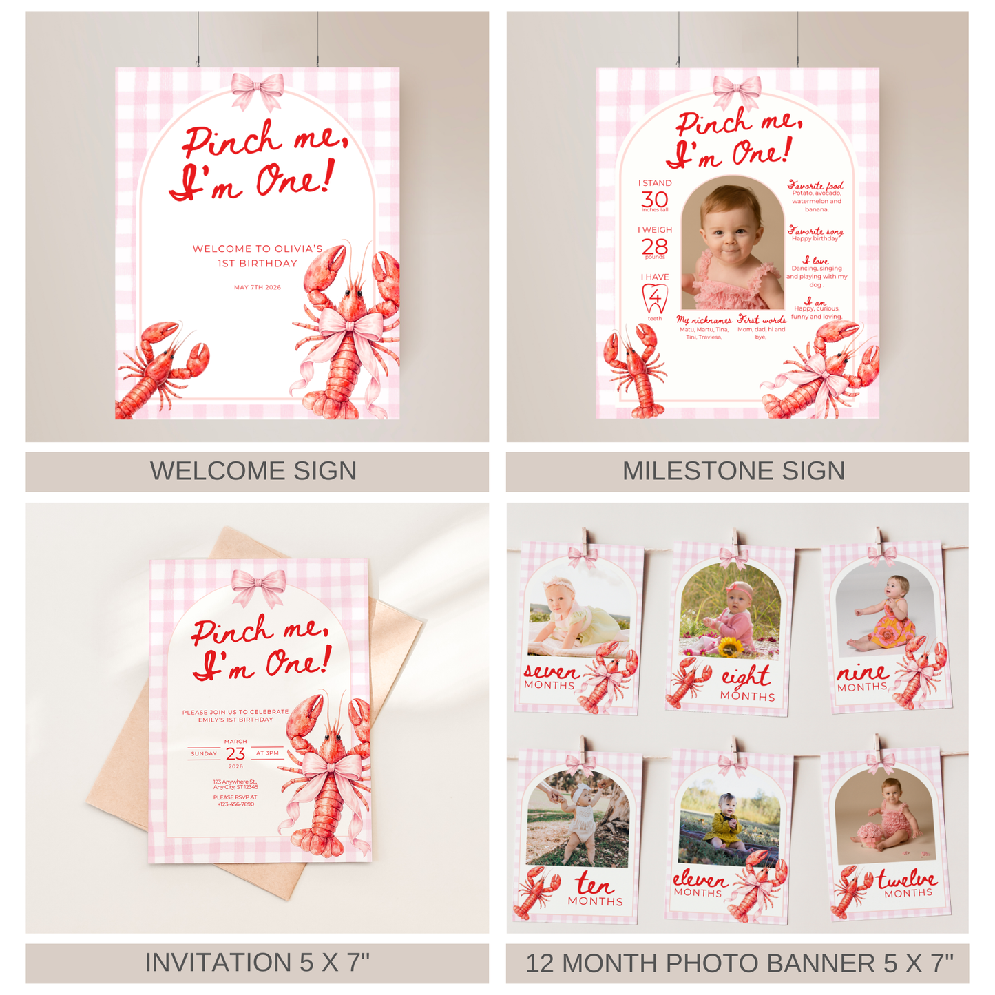 Pink Pinch Me I'm One Birthday Party Set (Everything You Need)