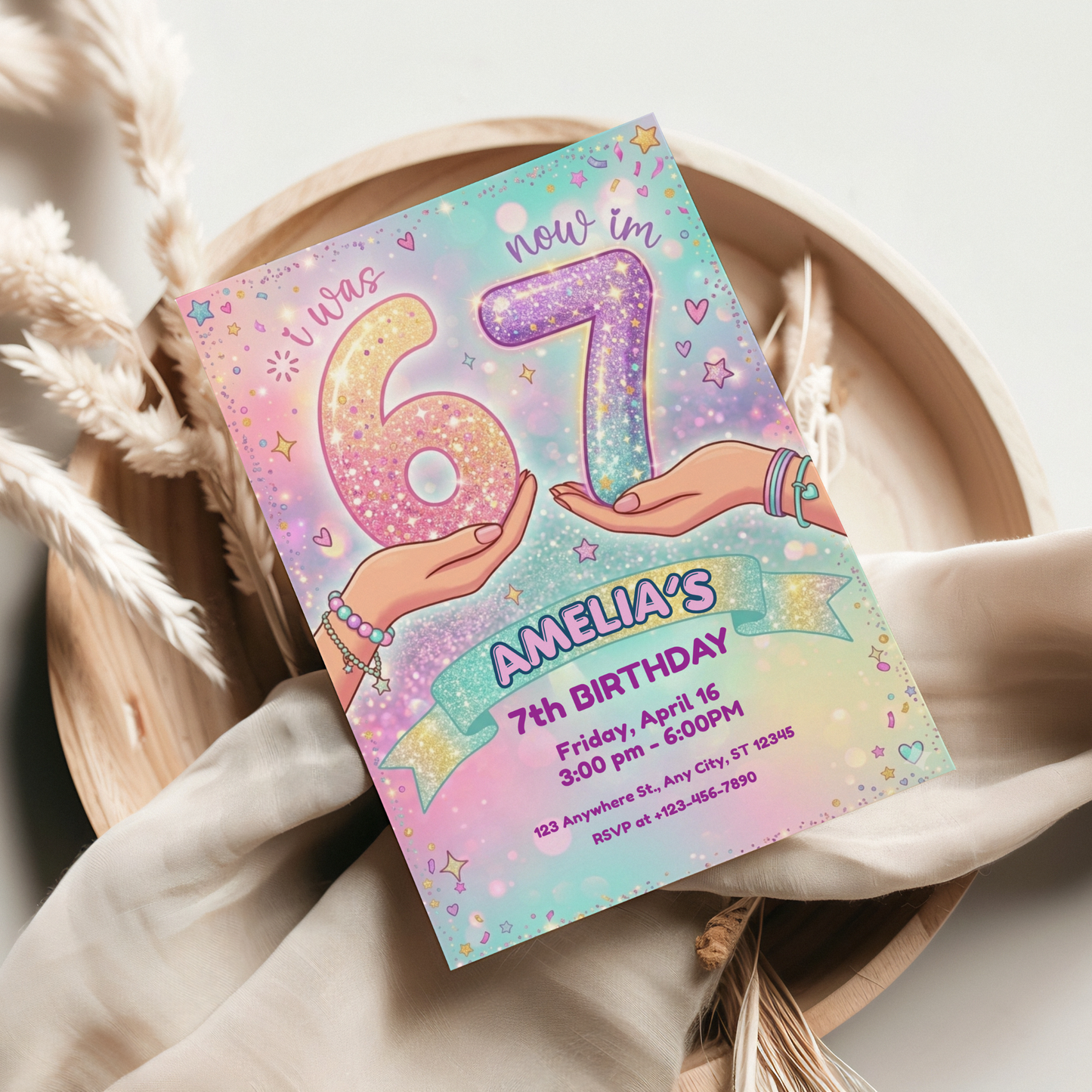 I Was 6 Now Im 7 Birthday Invitation, Fun 7Th Birthday Party Supplies, Instant Download Invite
