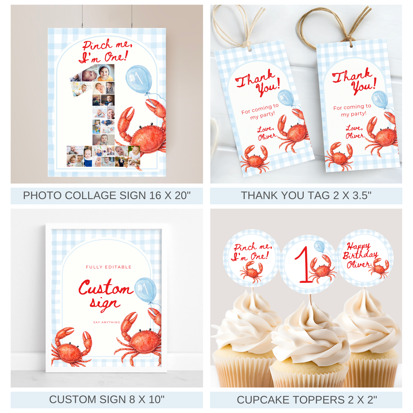 Blue Crab Pinch Me I'm One Birthday Party Set (Everything You Need)