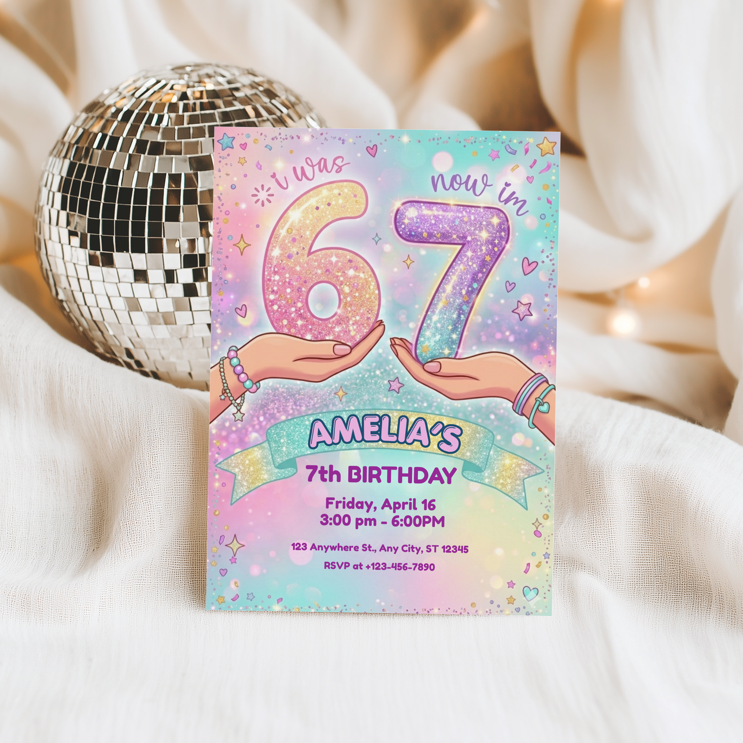 I Was 6 Now Im 7 Birthday Invitation, Fun 7Th Birthday Party Supplies, Instant Download Invite