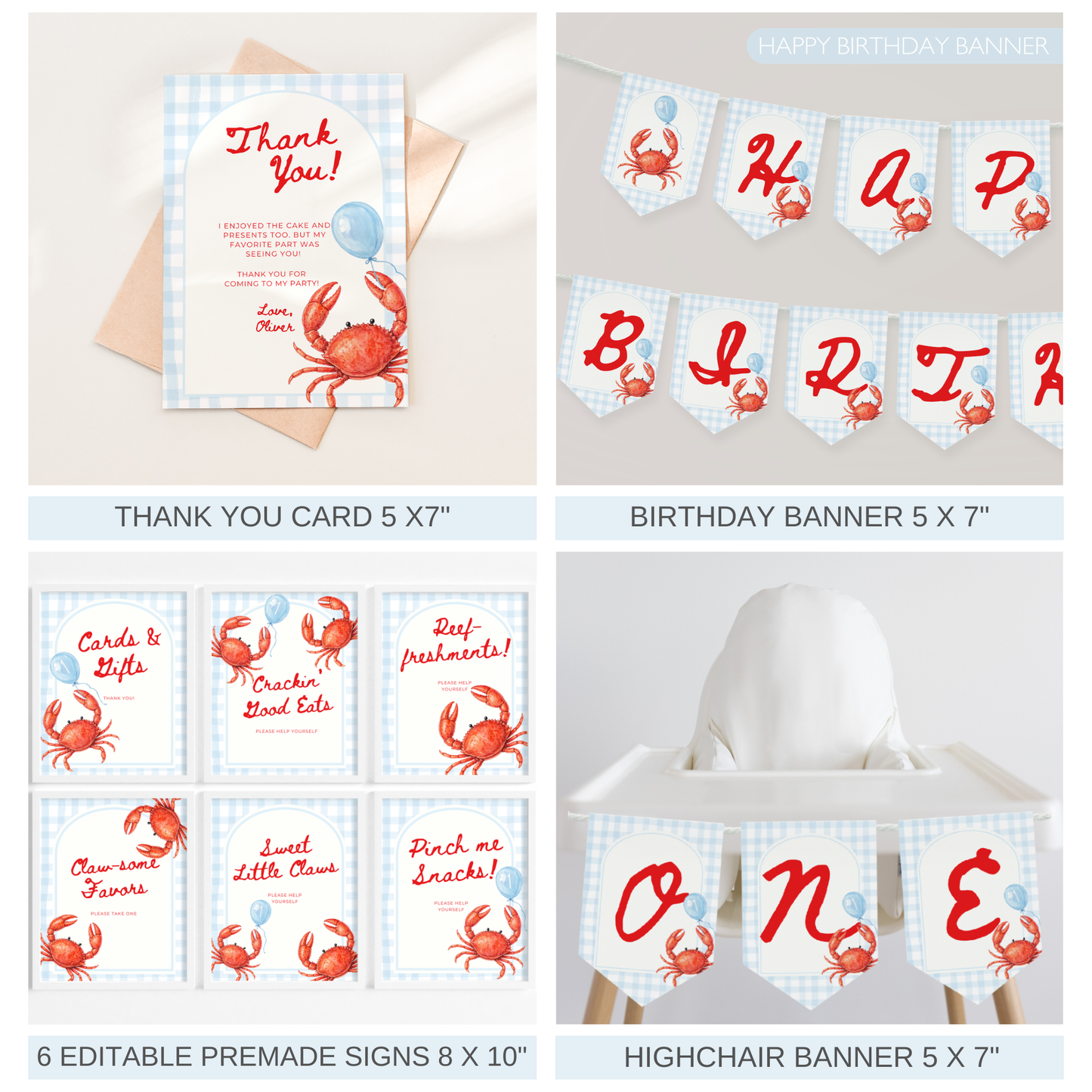 Blue Crab Pinch Me I'm One Birthday Party Set (Everything You Need)