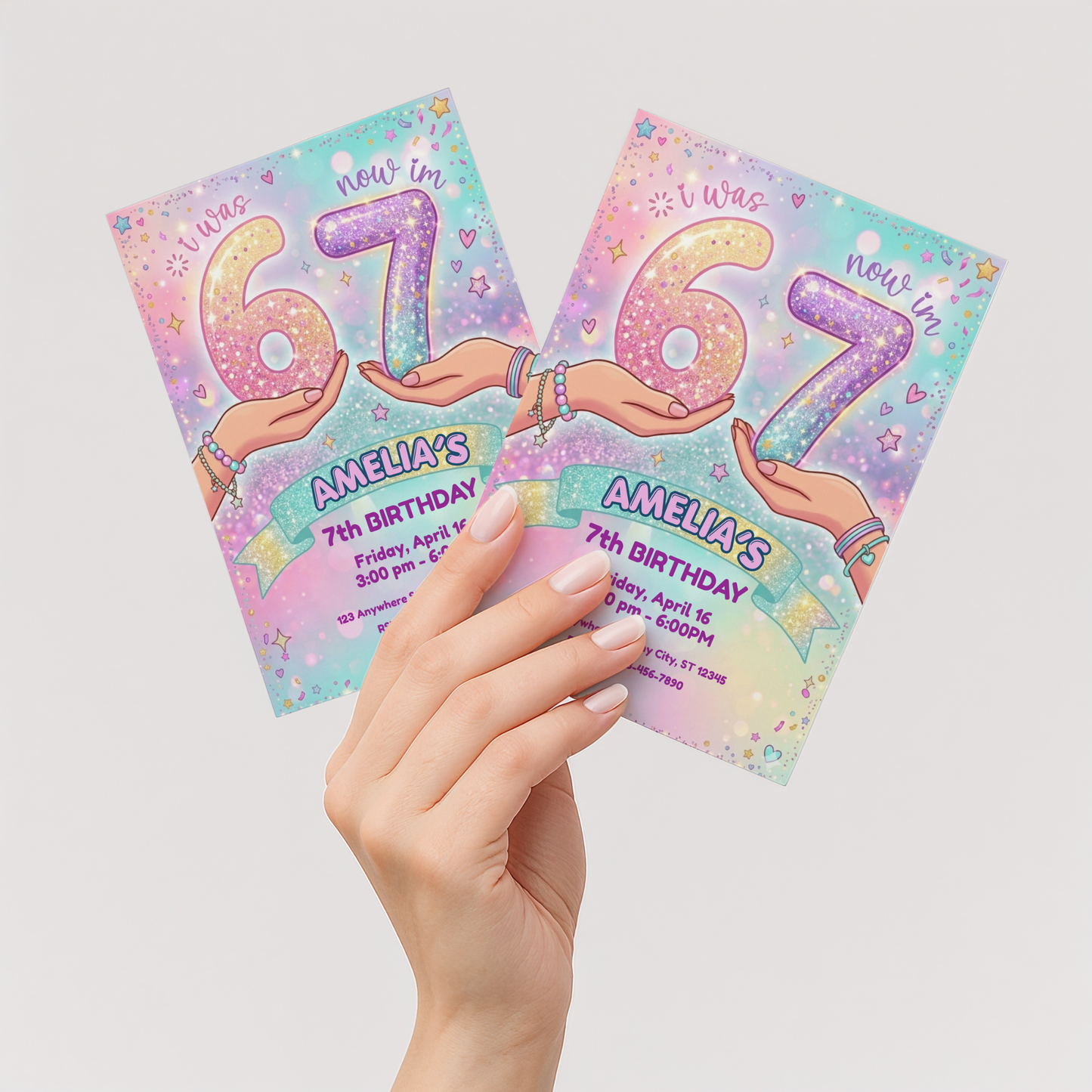 I Was 6 Now Im 7 Birthday Invitation, Fun 7Th Birthday Party Supplies, Instant Download Invite