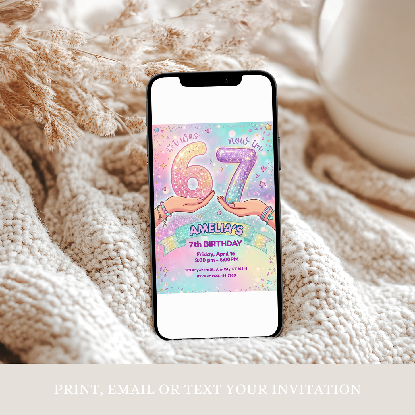 I Was 6 Now Im 7 Birthday Invitation, Fun 7Th Birthday Party Supplies, Instant Download Invite