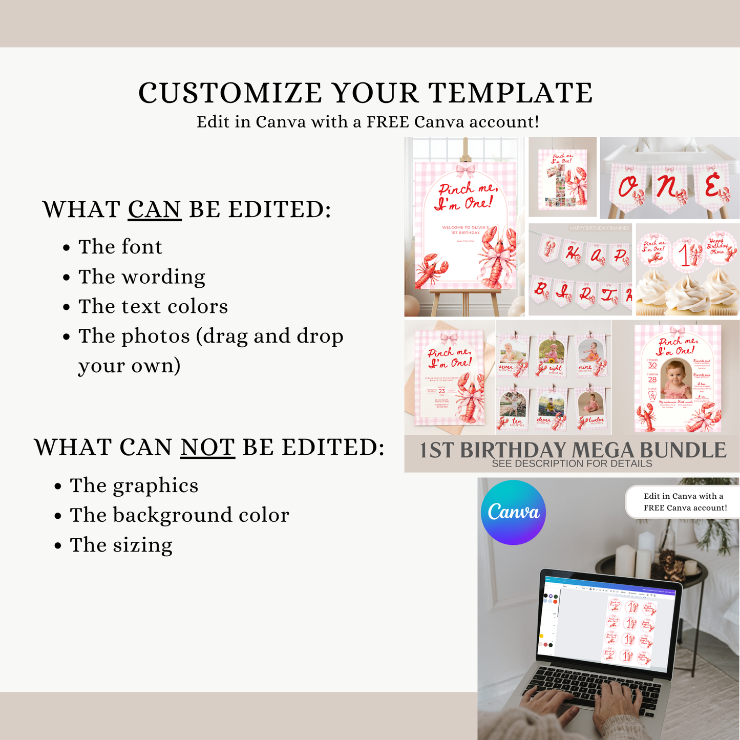 Pink Pinch Me I'm One Birthday Party Set (Everything You Need)