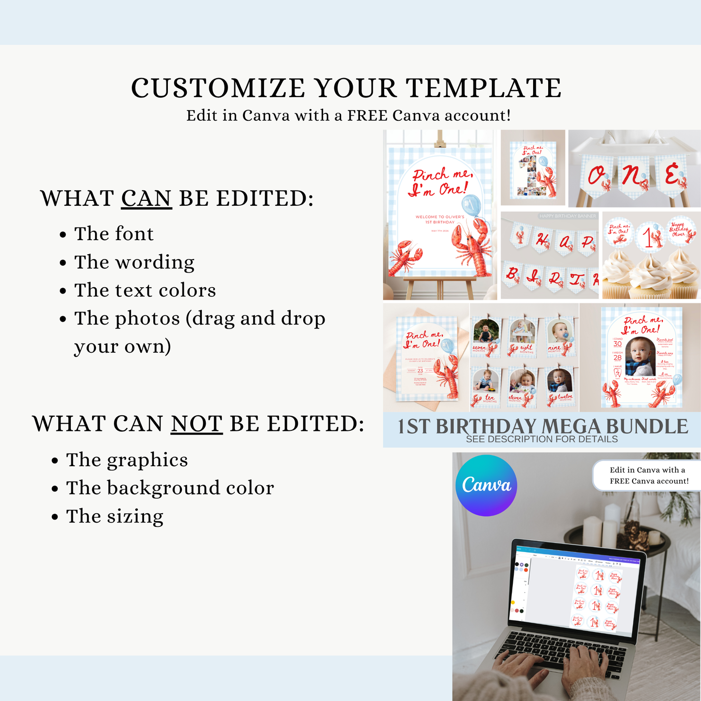 Blue Pinch Me I'm One Birthday Party Set (Everything You Need)