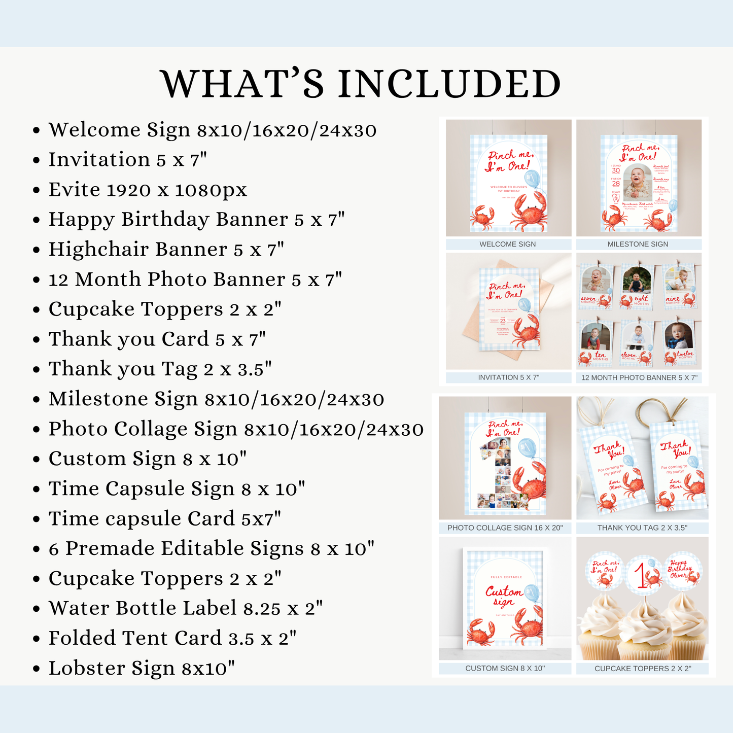 Blue Crab Pinch Me I'm One Birthday Party Set (Everything You Need)