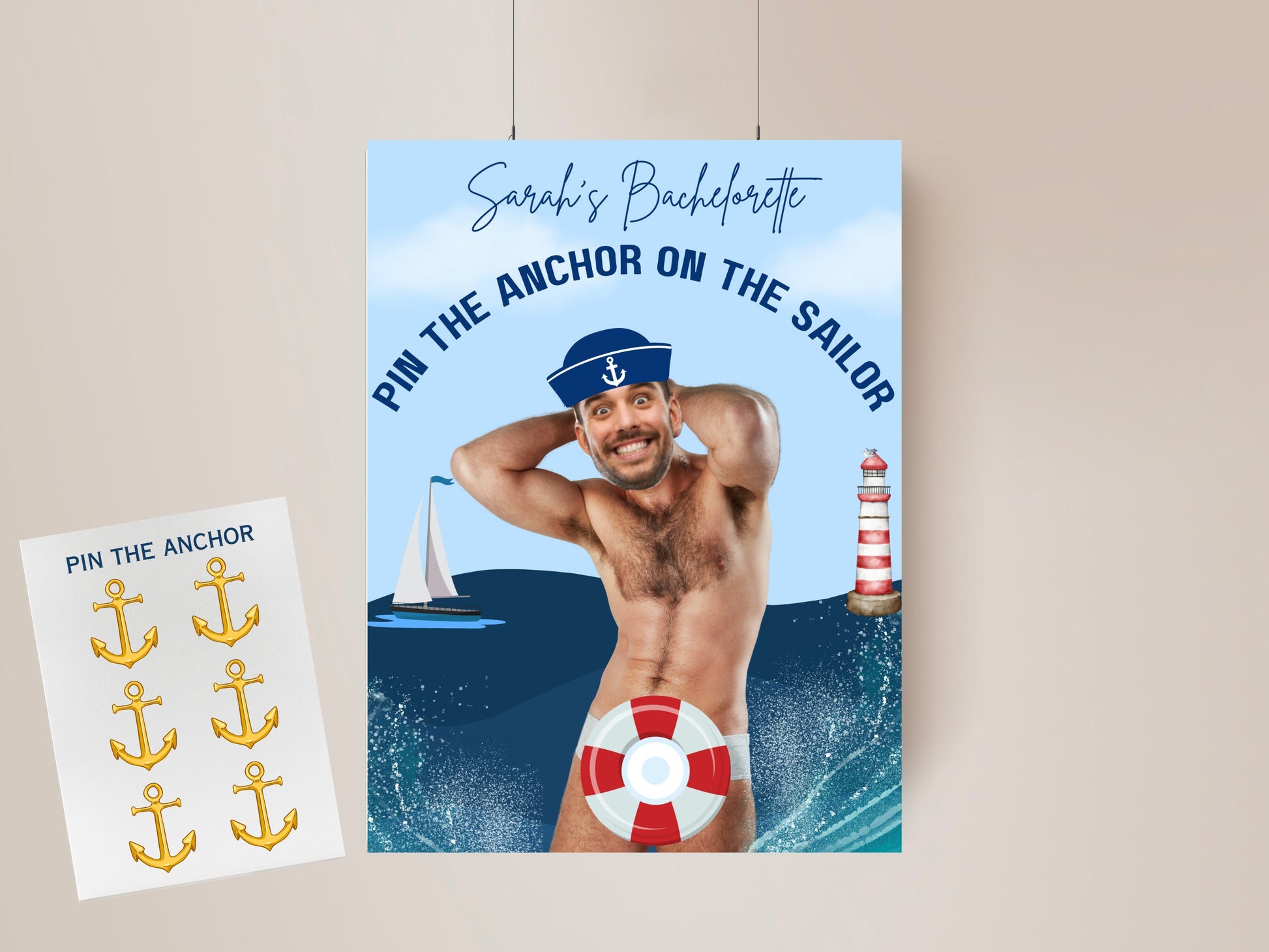 Nautical Bachelorette Party Game Template Let's get Nauti personalized decor sign Sailor Bach Editable Games Groom Face Decor