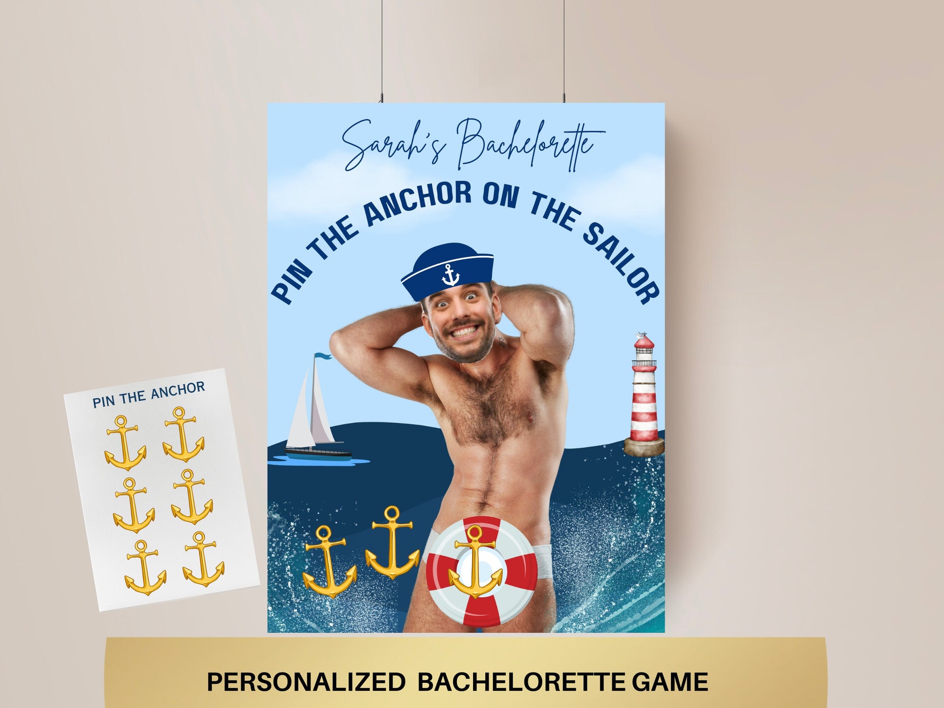 Nautical Bachelorette Party Game Template Let's get Nauti personalized decor sign Sailor Bach Editable Games Groom Face Decor