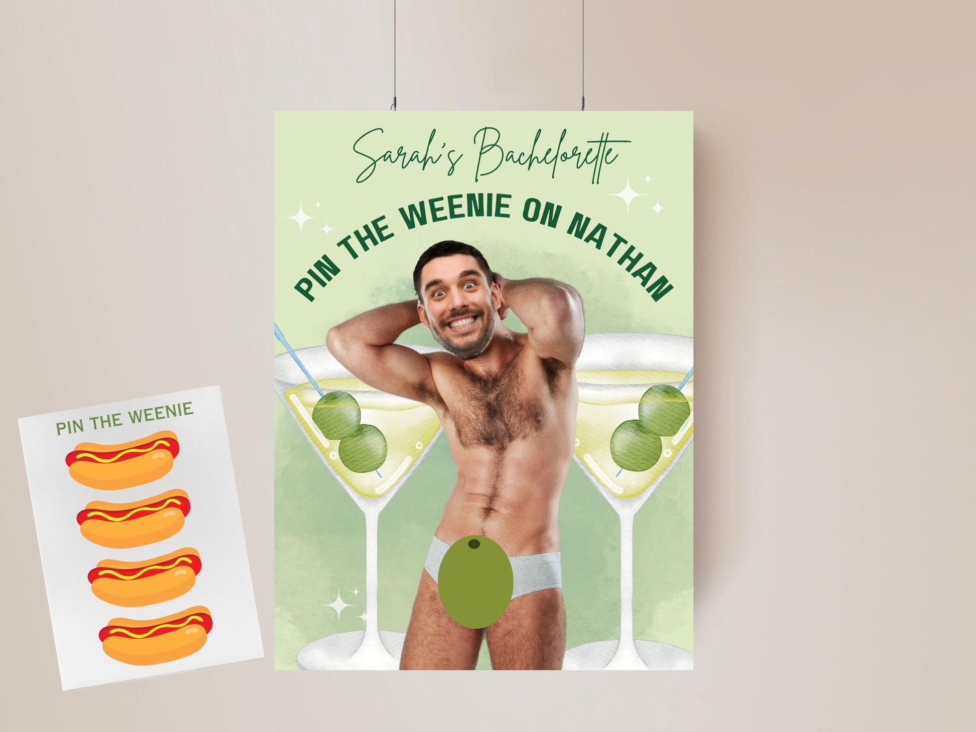 Weenies and Tinis Bachelorette Party Game Template weenies and martinis personalized decor sign Martini Bach Editable Games Groom Face Decor