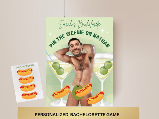 Weenies and Tinis Bachelorette Party Game Template weenies and martinis personalized decor sign Martini Bach Editable Games Groom Face Decor