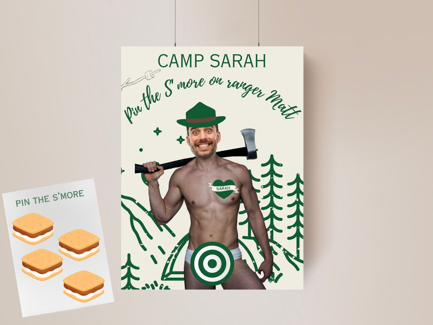 Camp Bachelorette Party Game Template Last trail before the veil personalized decor sign Camp Bach Editable Games Groom Face Decor Mountain