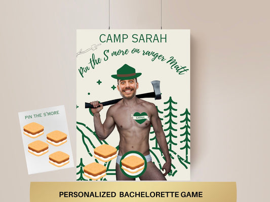 Camp Bachelorette Party Game Template Last trail before the veil personalized decor sign Camp Bach Editable Games Groom Face Decor Mountain
