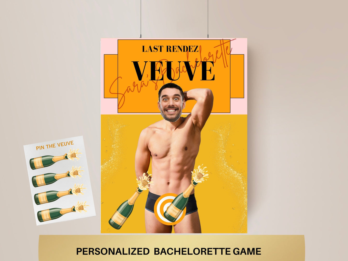 Last Rendez Veuve Bachelorette Party Champagne Hen Party Personalized Game Printable veuve before vows bachelorette custom groom face decor