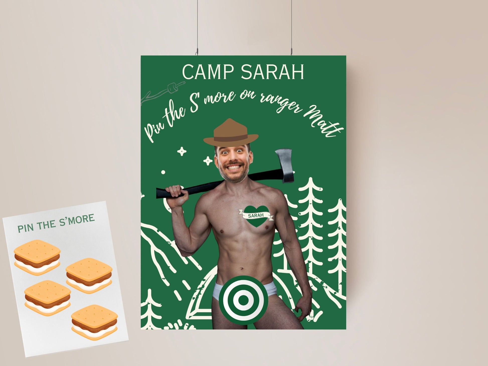 Camp Bachelorette Party Game Template Last trail before the veil personalized decor sign Camp Bach Editable Games Groom Face Decor Mountain