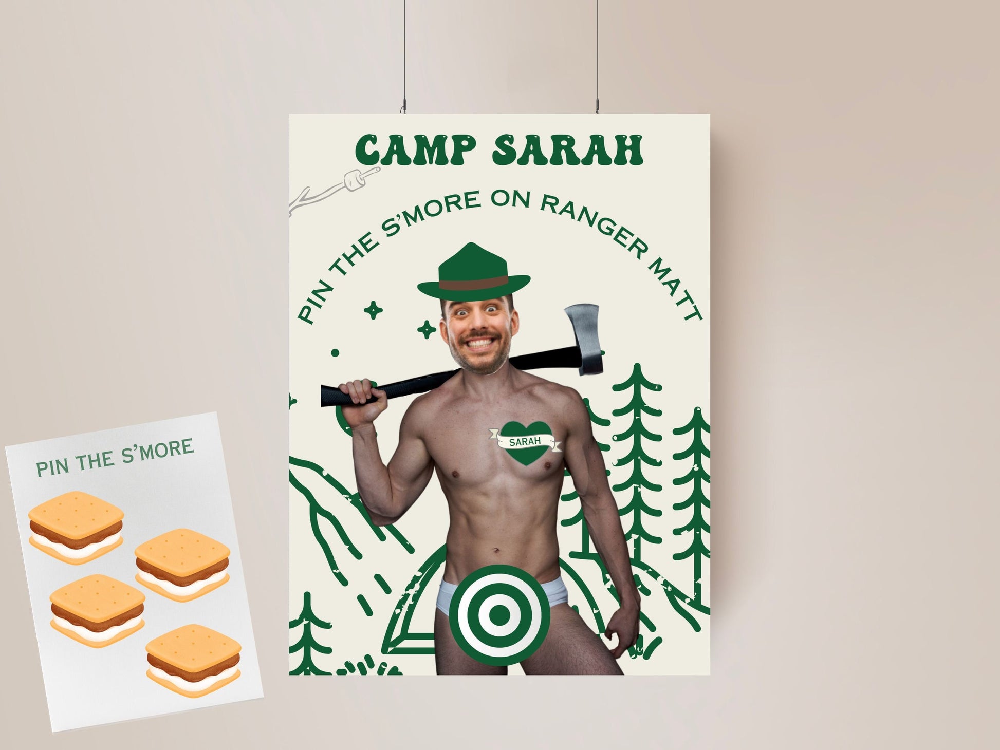 Camp Bachelorette Party Game Template Last trail before the veil personalized decor sign Camp Bach Editable Games Groom Face Decor Mountain