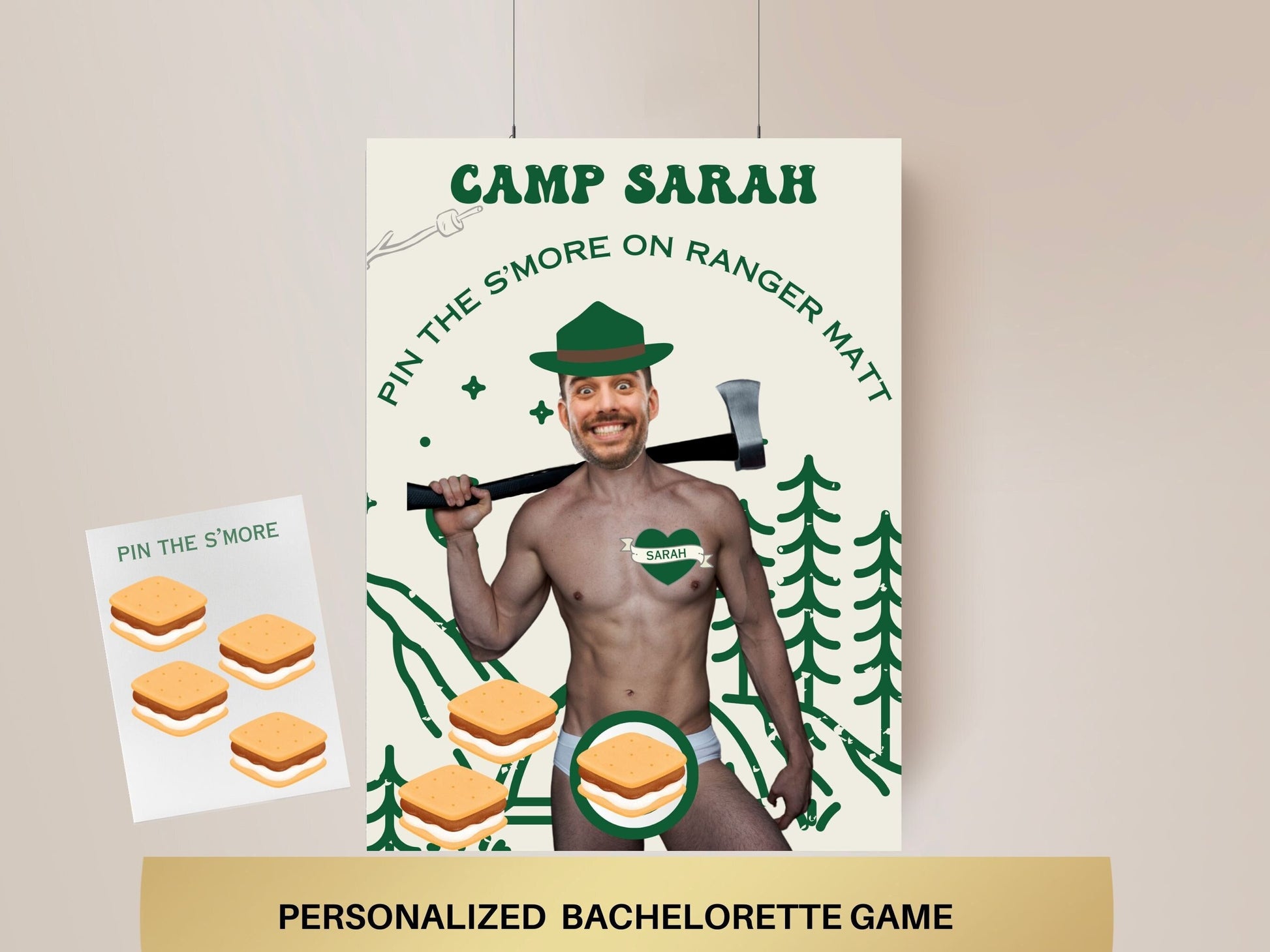 Camp Bachelorette Party Game Template Last trail before the veil personalized decor sign Camp Bach Editable Games Groom Face Decor Mountain
