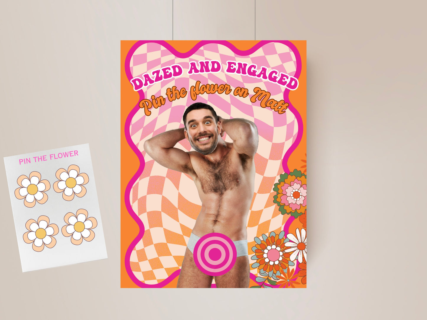 Dazed And Engaged Bachelorette Personalized Editable Game Template 70s Retro Groovy Bach Party Decor Hippie Hen Party Games Groom Face Decor