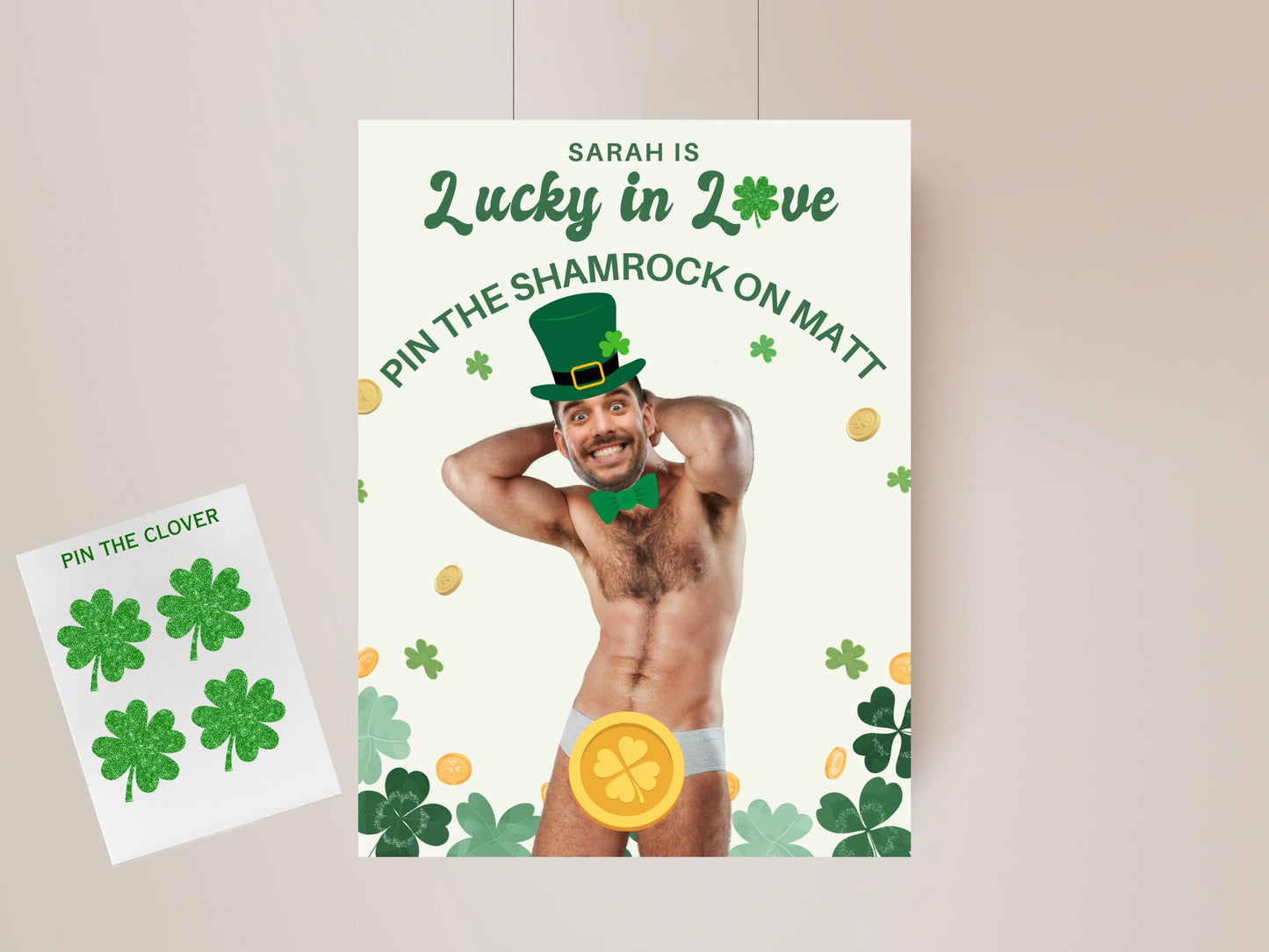 Lucky in Love Bachelorette Party Game Template St. Patrick's day personalized decor sign Irish Bach Editable Game Groom Face Decor