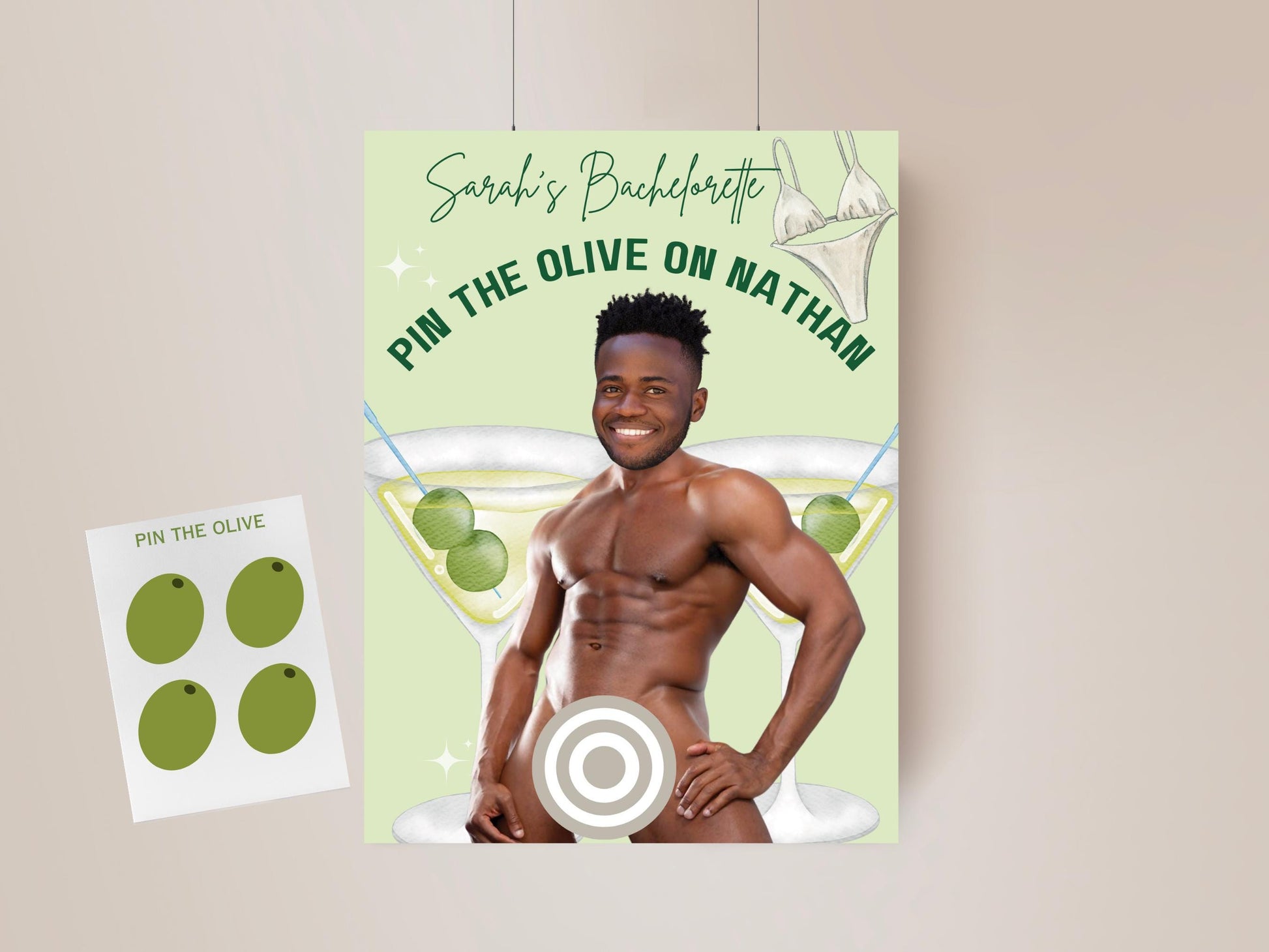Martinis and Bikinis Bachelorette Party Game Template bikinis and tinis personalized decor sign Martini Bach Editable Game Groom Face Decor
