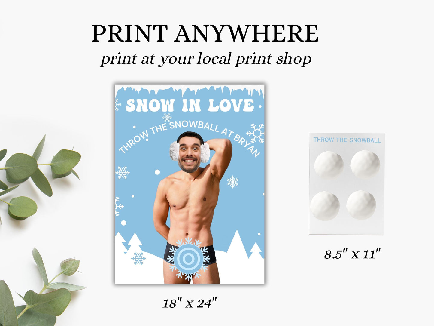 Snow in Love Bachelorette Party Game Template apres ski bride personalized decor sign Winter Bach Editable Games Groom Face Decor