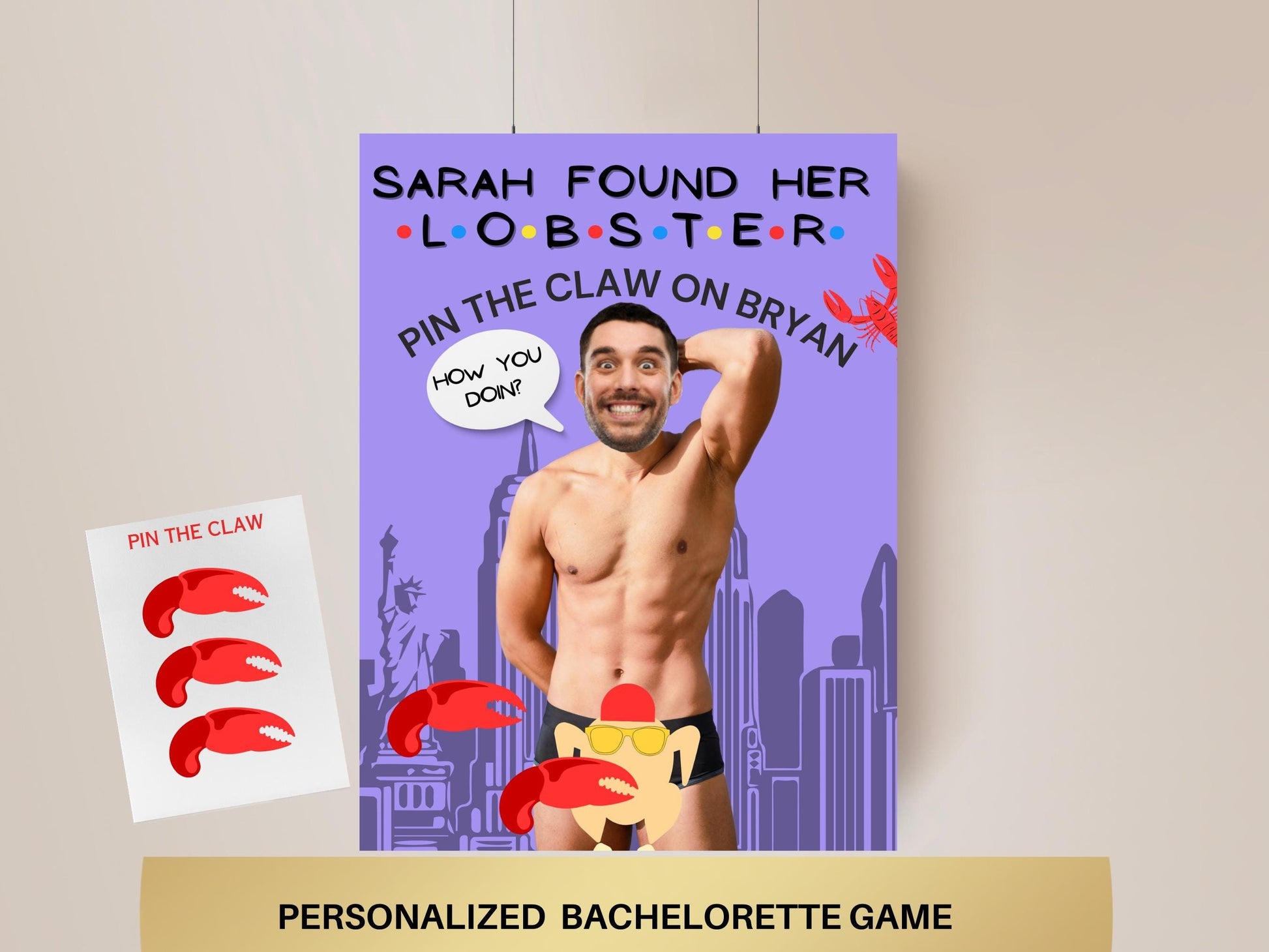 She Found Her Lobster Bachelorette Party Games template Gift for friends getting married custom personalized grooms face decor sign