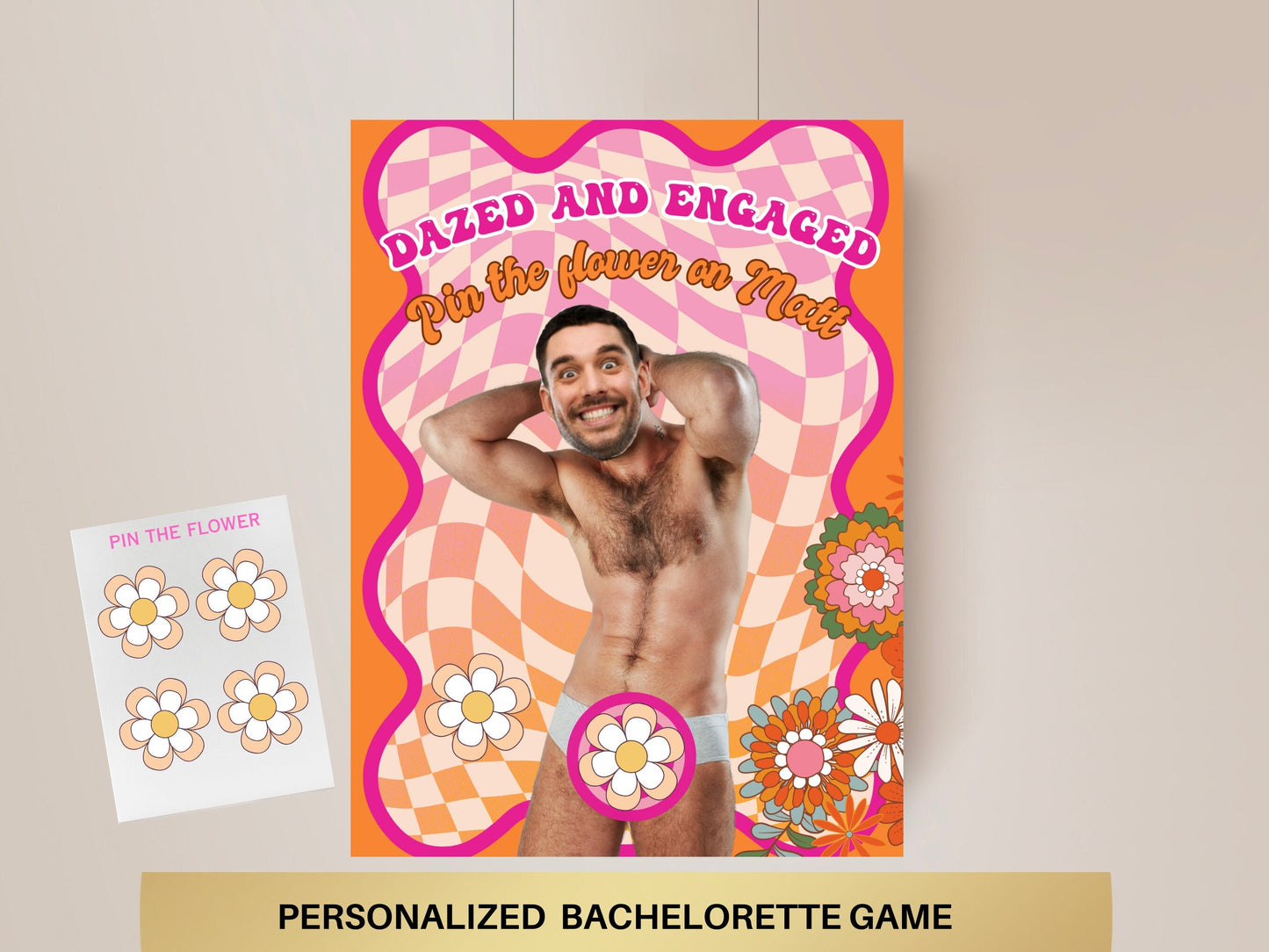 Dazed And Engaged Bachelorette Personalized Editable Game Template 70s Retro Groovy Bach Party Decor Hippie Hen Party Games Groom Face Decor