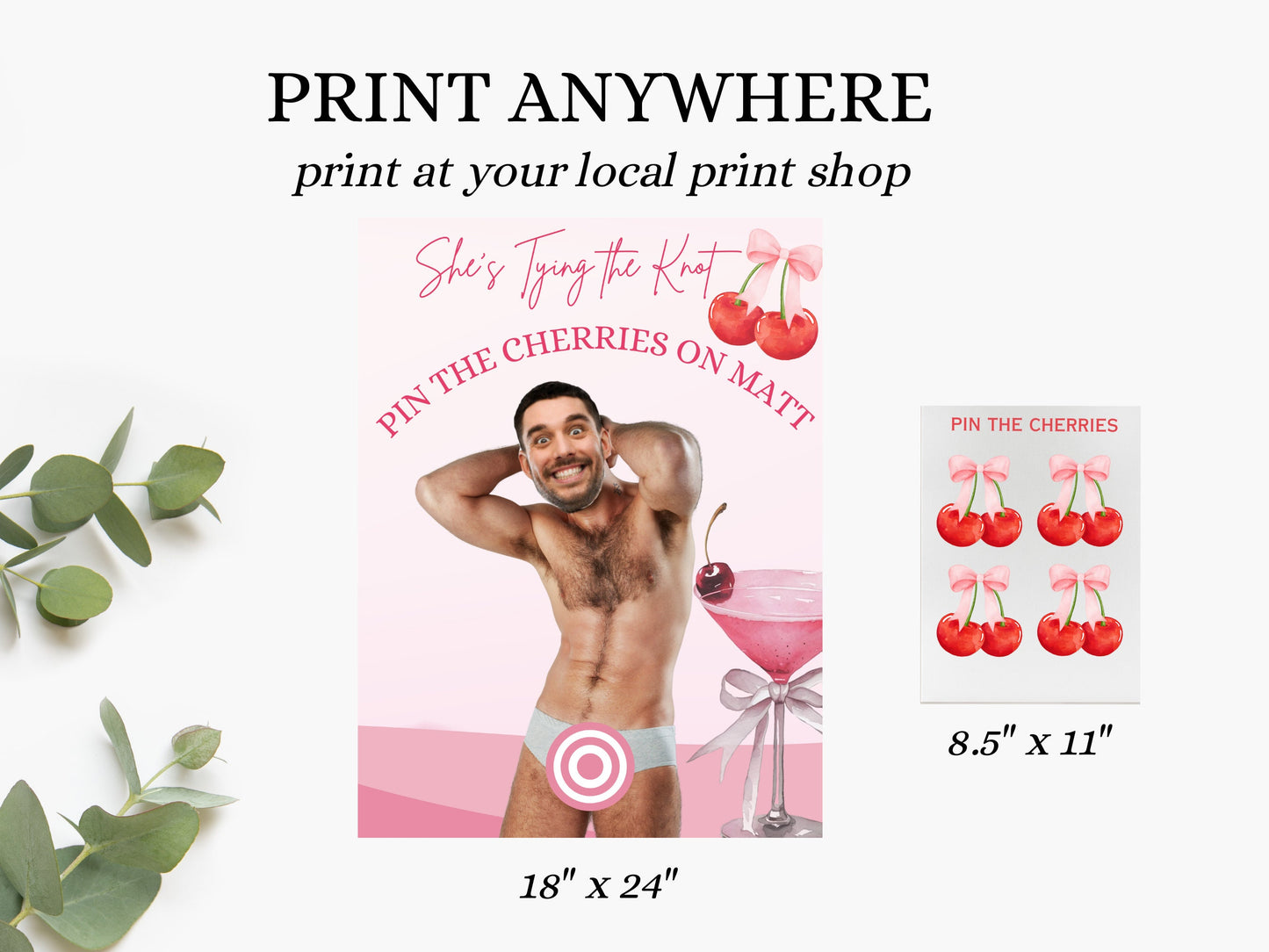 She's Tying the knot Bachelorette Party Game Template Cherry on top Coquette Bridal Shower personalized sign Bow Editable Games Groom Face