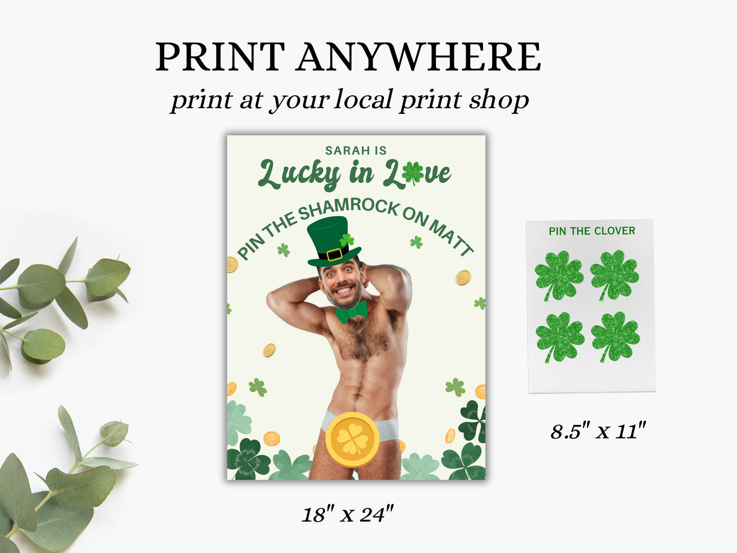 Lucky in Love Bachelorette Party Game Template St. Patrick's day personalized decor sign Irish Bach Editable Game Groom Face Decor