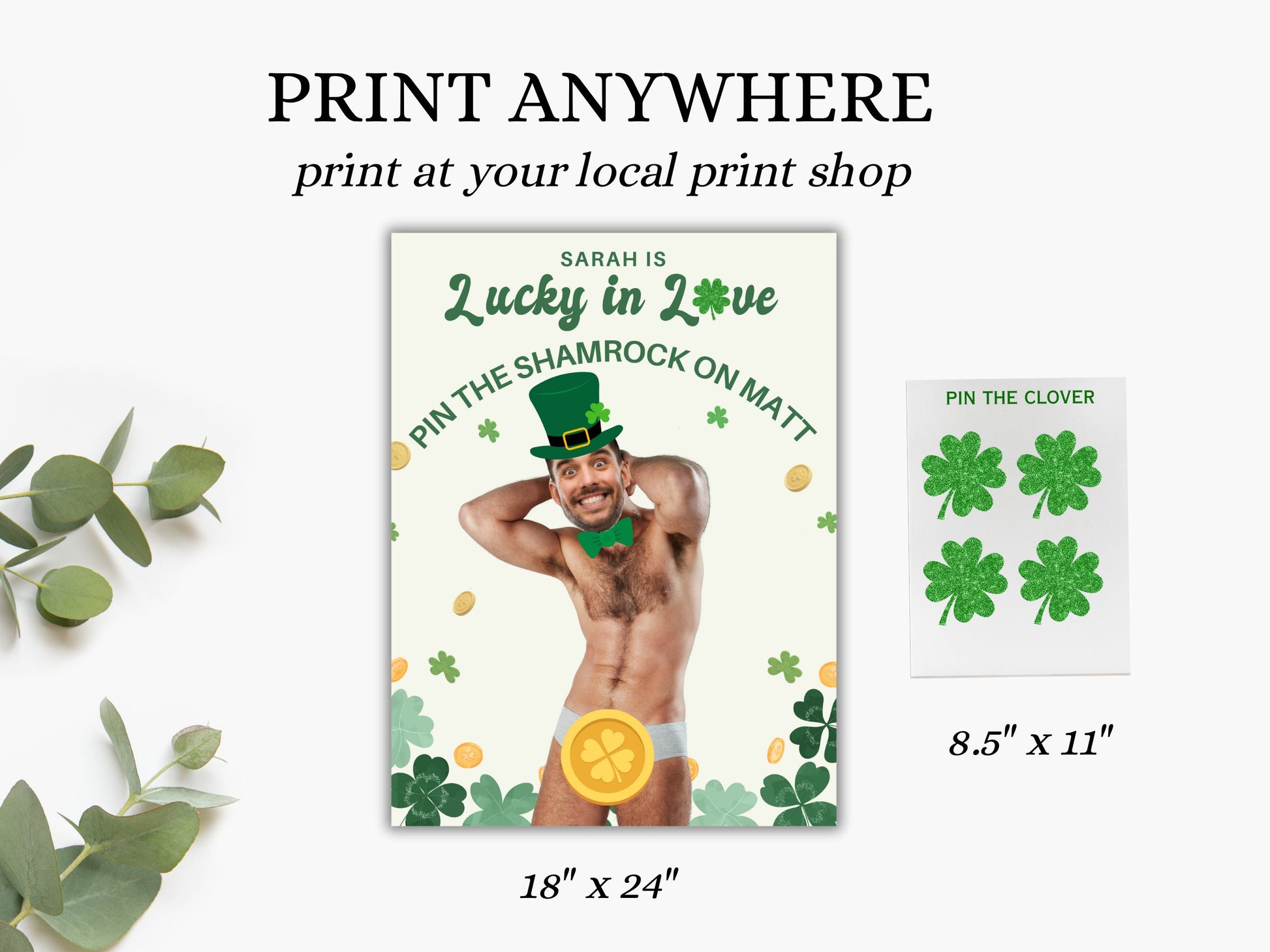 Lucky in Love Bachelorette Party Game Template St. Patrick's day personalized decor sign Irish Bach Editable Game Groom Face Decor