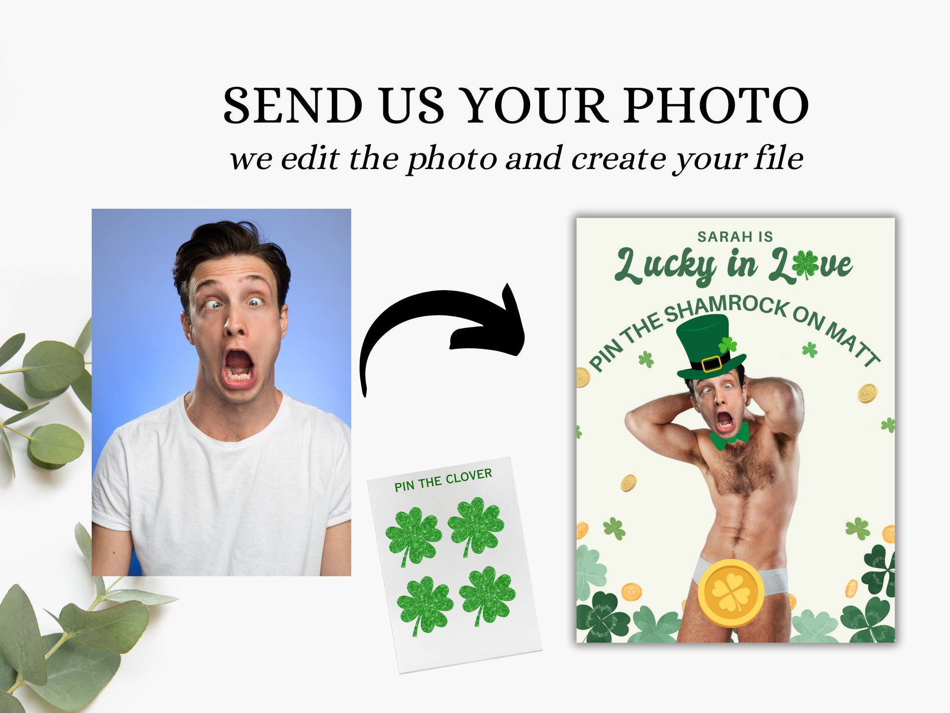 Lucky in Love Bachelorette Party Game Template St. Patrick's day personalized decor sign Irish Bach Editable Game Groom Face Decor