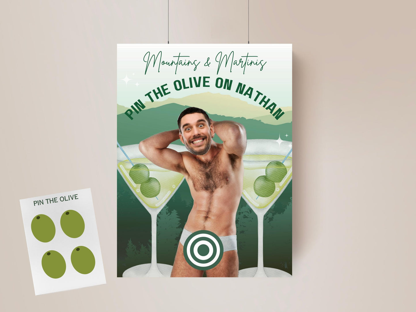 Mountains and martinis Bachelorette Party Game Template Beanies and Martinis personalized decor sign Winter Bach Editable Games Groom Face