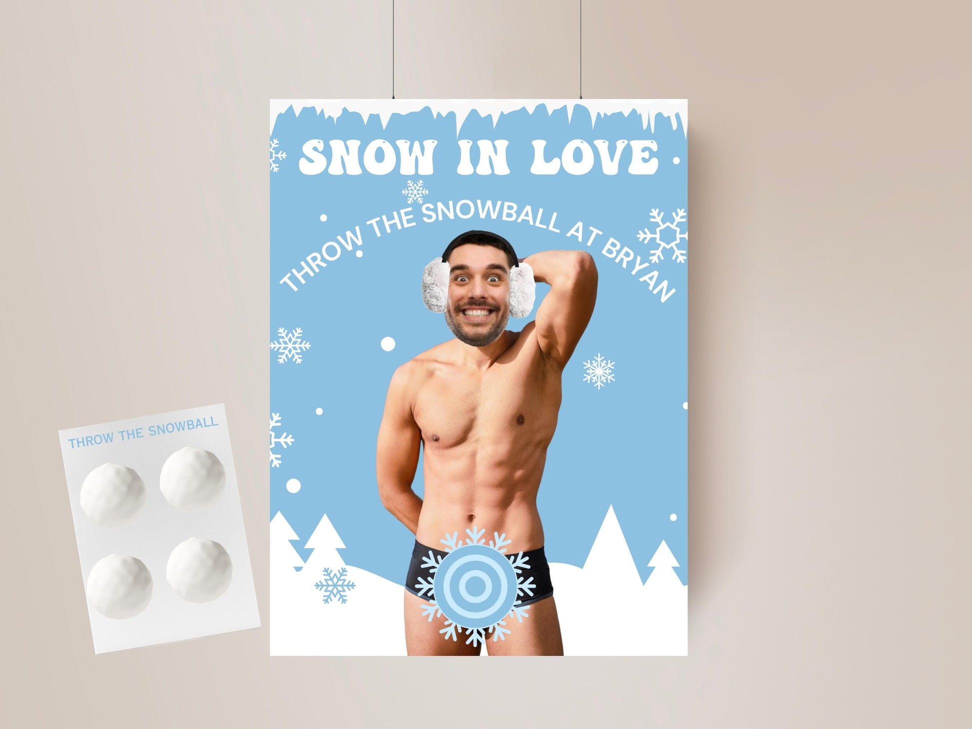 Snow in Love Bachelorette Party Game Template apres ski bride personalized decor sign Winter Bach Editable Games Groom Face Decor
