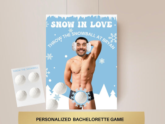 Snow in Love Bachelorette Party Game Template apres ski bride personalized decor sign Winter Bach Editable Games Groom Face Decor