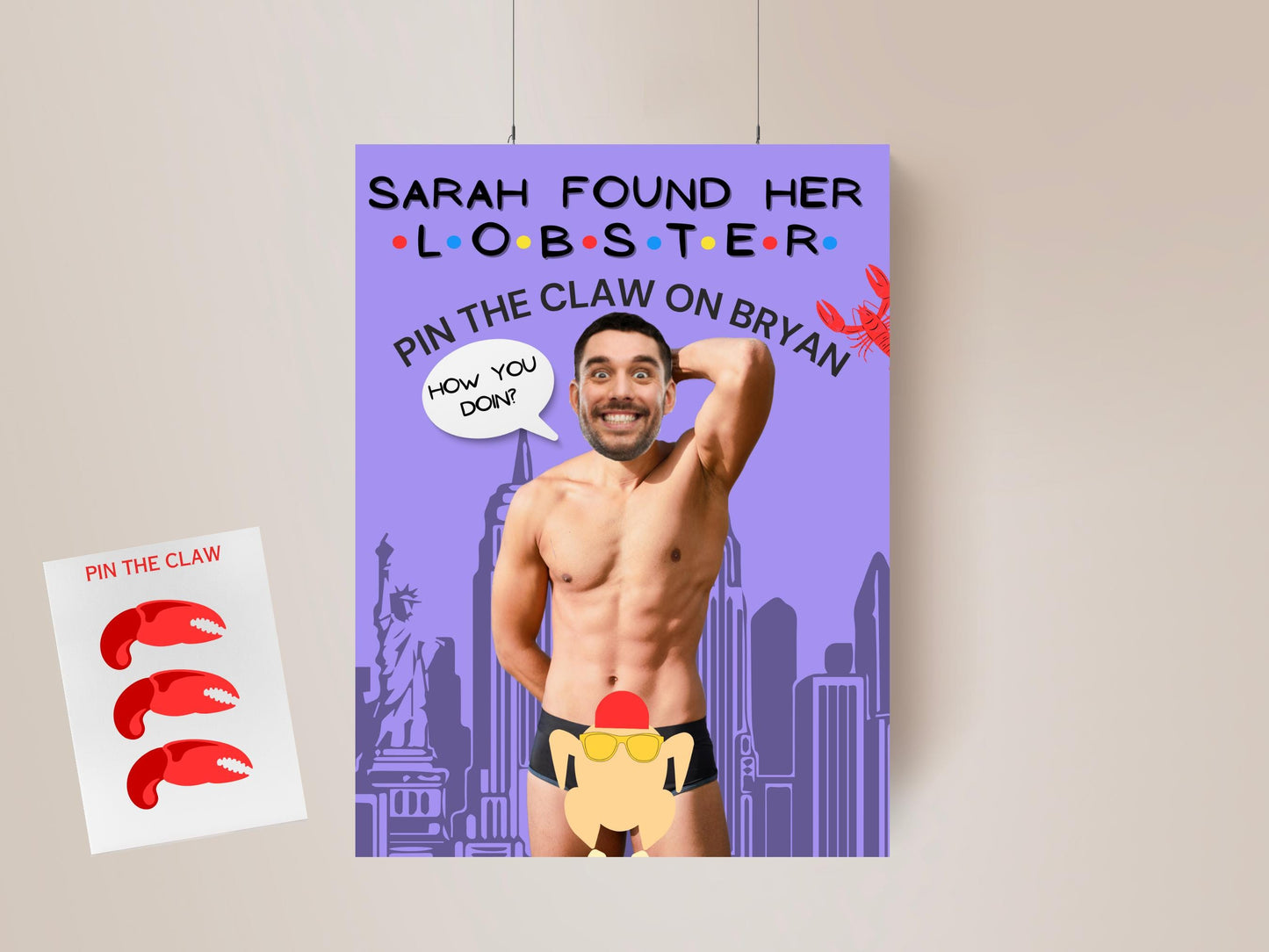 She Found Her Lobster Bachelorette Party Games template Gift for friends getting married custom personalized grooms face decor sign