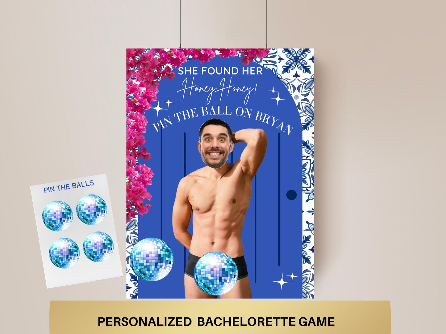 Mamma Mia Bachelorette Personalized Game Printable Poster Dancing Queen Bridal Shower Last Disco Bach Theme Hen Do Weekend Groom face decor