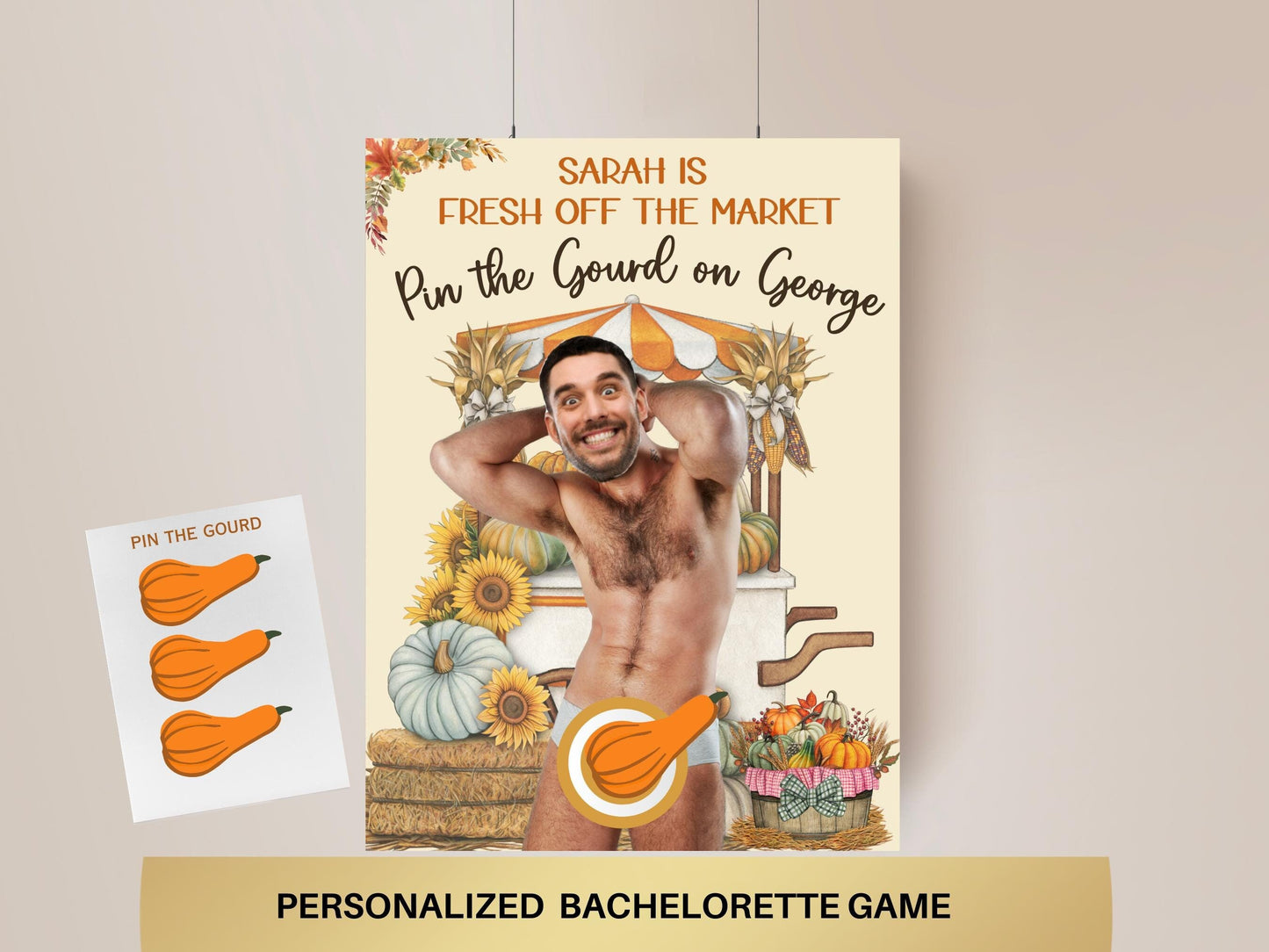 Off The Market Bachelorette Party Game Template Farmer's Market Bridal shower personalized decor sign Autumn Editable Games Groom Face Decor