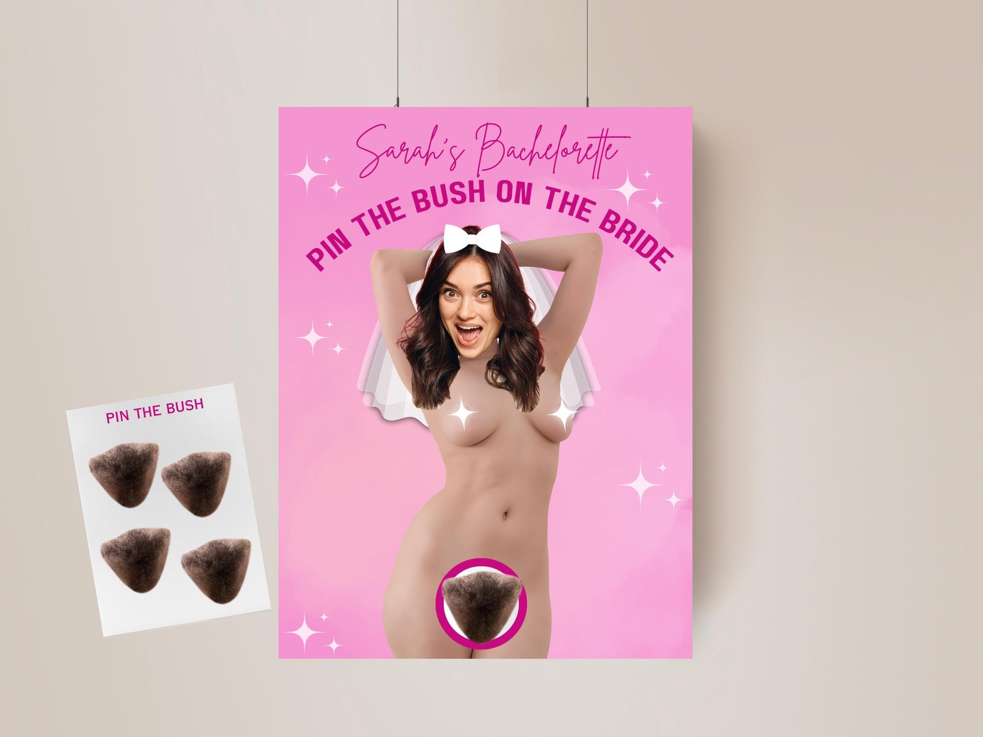 Pin the Bush on the Bride Bachelorette Party Game Hen Party personalized decor Same penis forever Bach Games Bride Face Decor