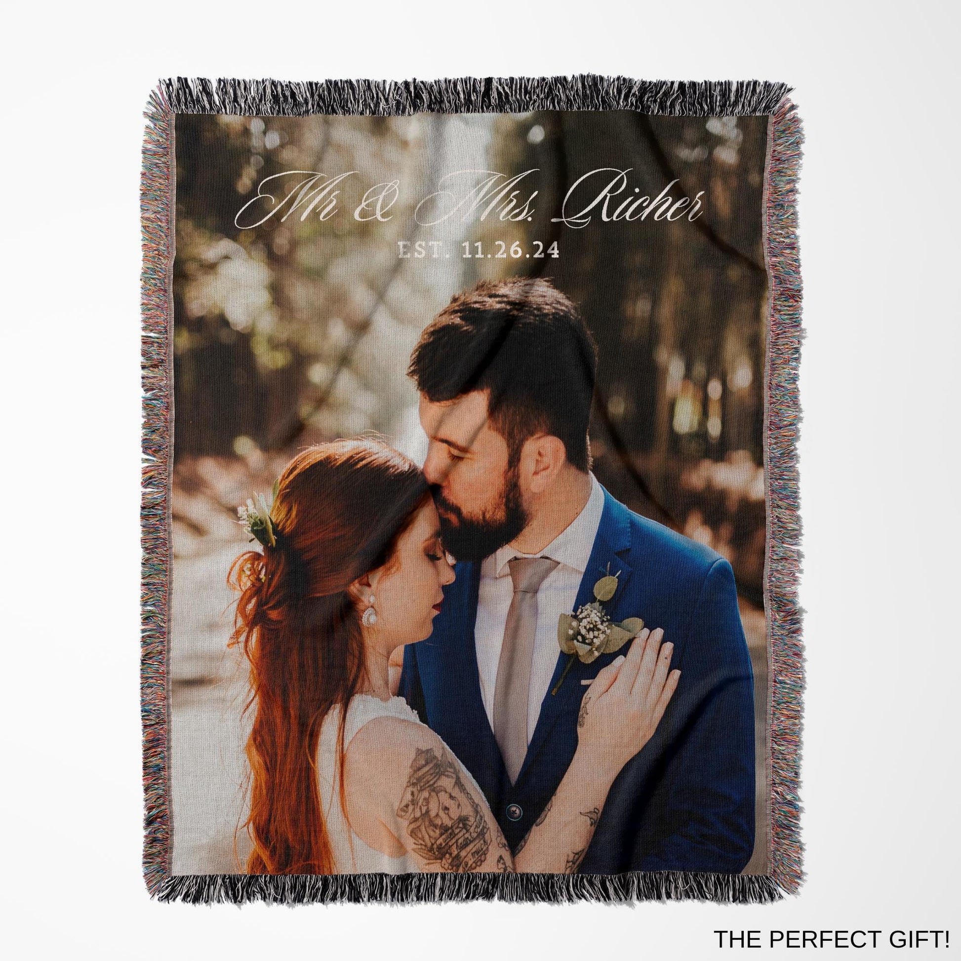 Personalized Photo Custom Cotton Throw Blanket, Woven Tapestry Wedding Anniversary Gift for Couples