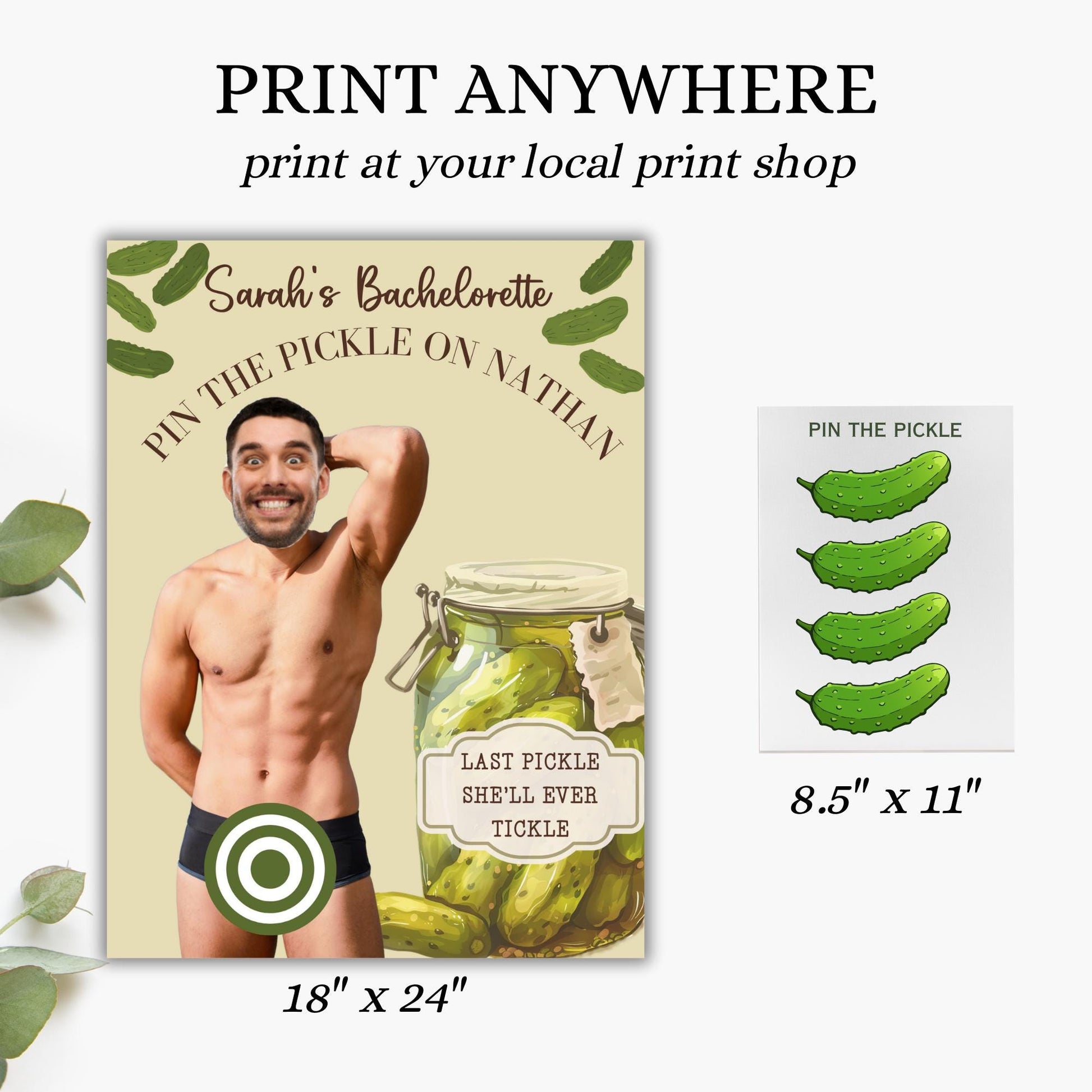 Pickle theme bachelorette Party Game Template Last Pickle She'll ever Tickle personalized decor sign  Editable Games Groom Face Decor