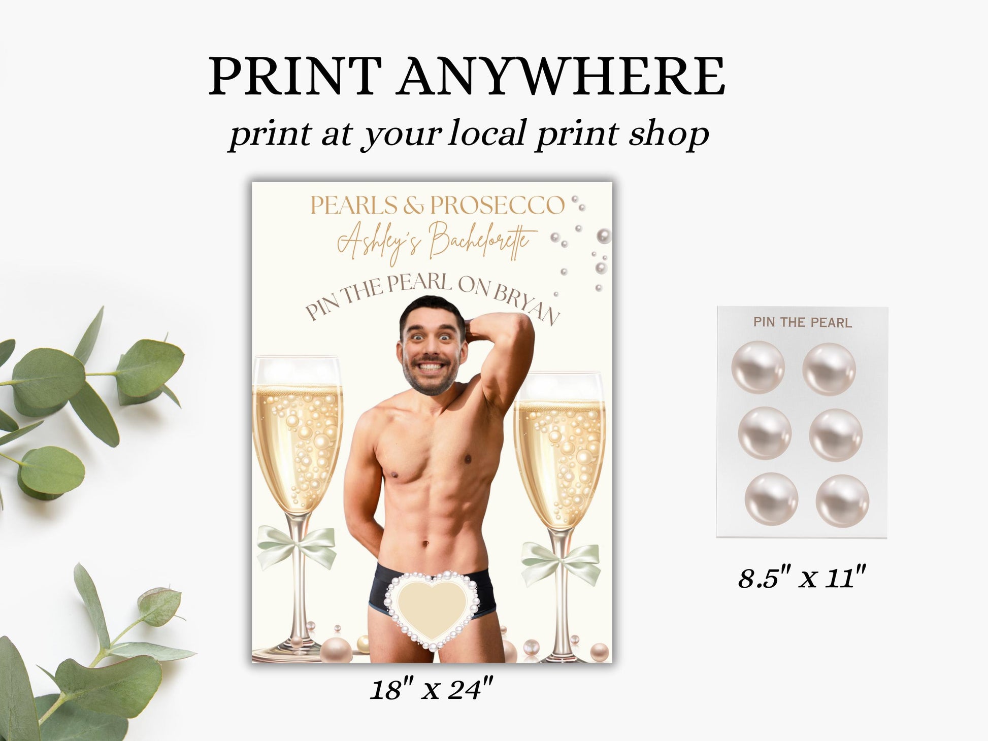 Pearls and Prosecco Bachelorette Party Game Template pearls and prosecco bridal shower personalized decor sign Editable Game Groom Face
